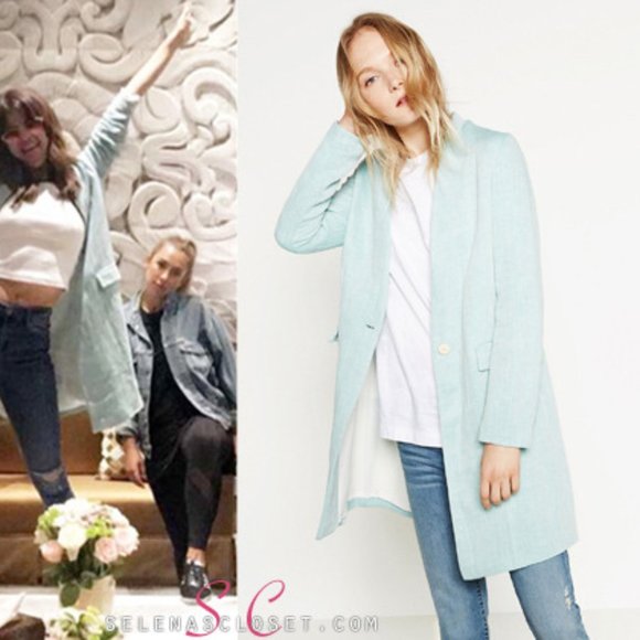 Zara light Blue Linen Cotton Coat from Zara as seen on Selena Gomez - Picture 2 of 2
